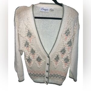 Vintage‎ 80s Donagain knit floral button up sweater